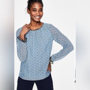 Boden Women’s Blue Ivy Jersey Long Sleeve Layered Chiffon Blouse Size 10